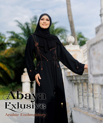 Alfaro Abaya Arabic Embroidery Exclusive Abaya Dubai By Fasha Sandha Design A (Material Nida)