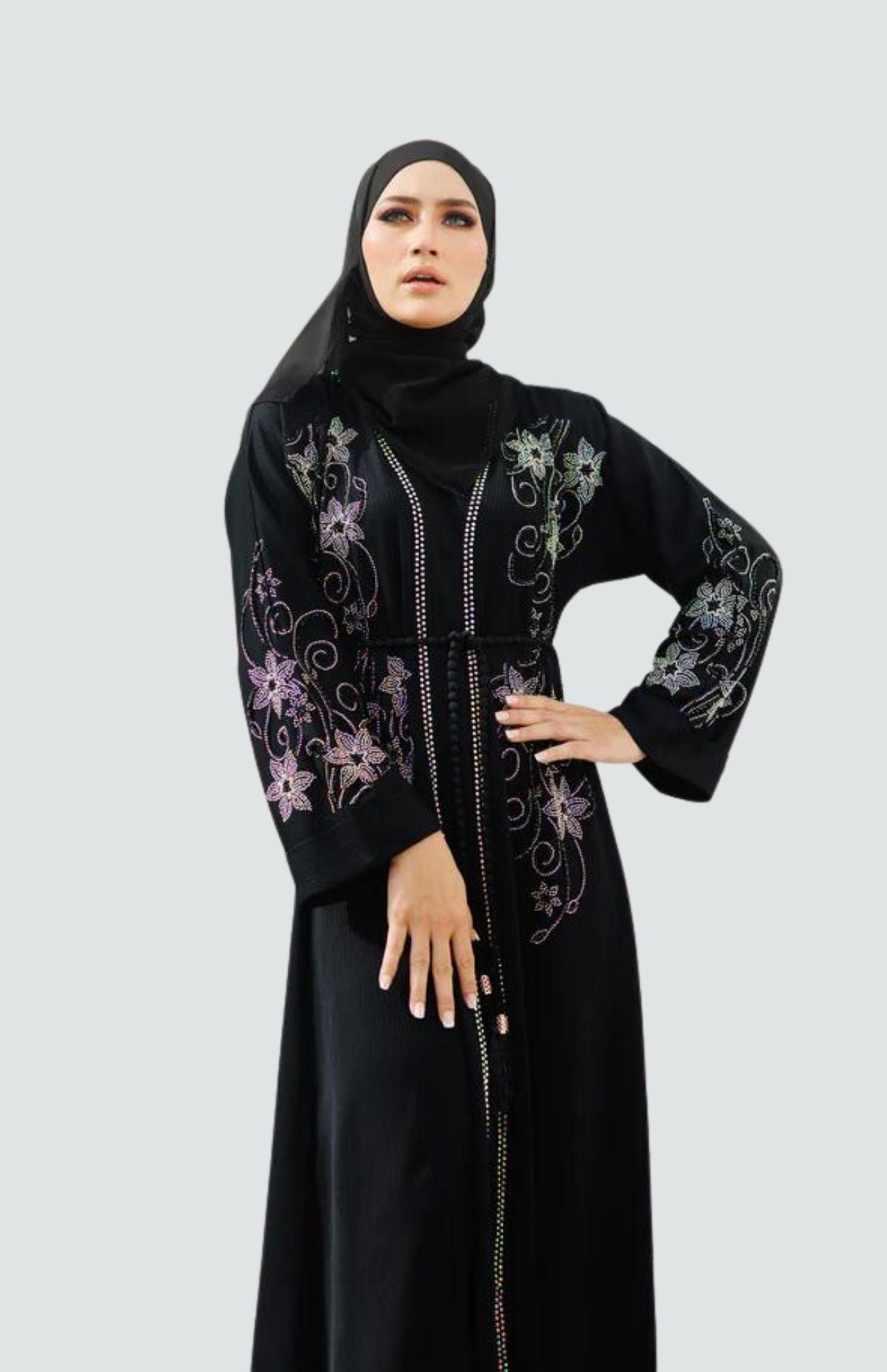Arabic Floral Embroidery Abaya - Exclusive Dubai Design B - Premium Nida Material