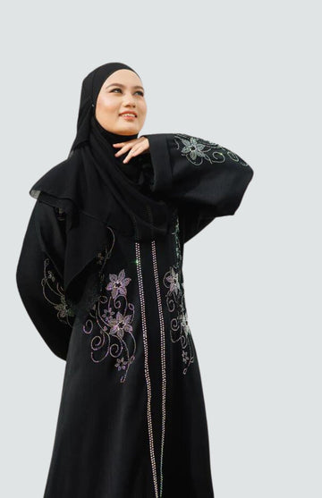 Arabic Floral Embroidery Abaya - Exclusive Dubai Design B - Premium Nida Material