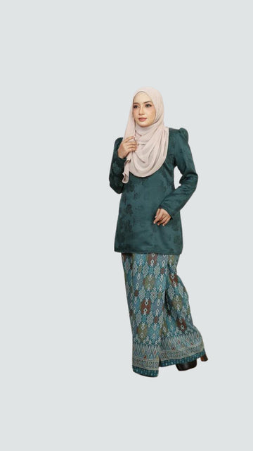 Chic Baju Kurung Moden: Plain Batik Songket Printed Puffy Elegance