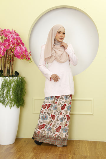 Baju Kurung Moden Plain CY with Printed Batik Daun