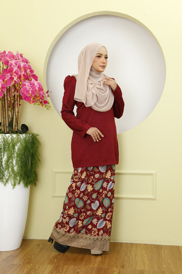 Baju Kurung Moden Plain CY with Printed Batik Daun
